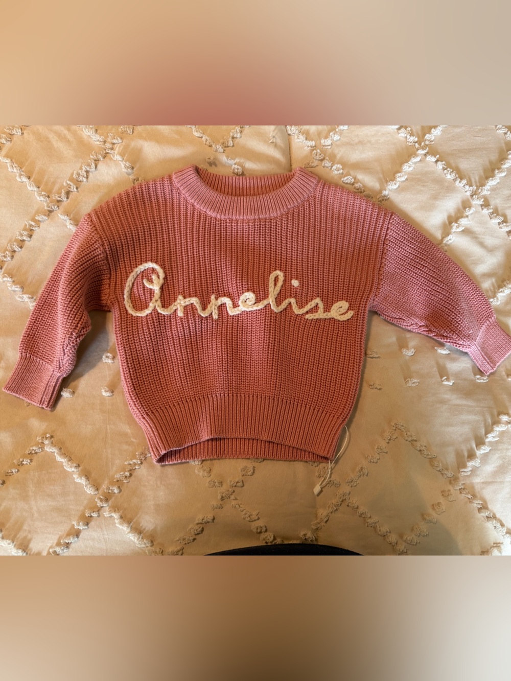 Pink Knit 'Annelise' Script Sweater